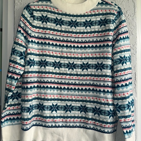 Talbots Teal and Ivory Patterned Mock Neck Sweater - Picture 2 of 11